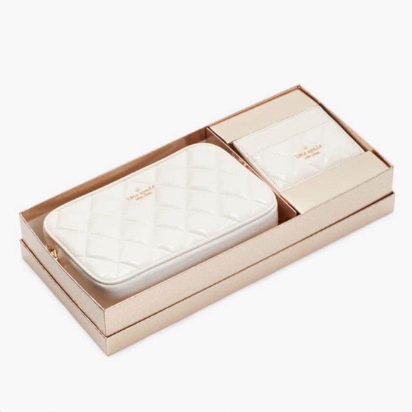 💕🎁 Kate Spade Glimmer Quilted Patent Leather Boxed Crossbody Set in parchment - Picture 2 of 15